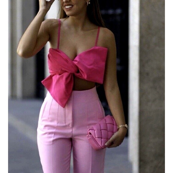 Zara Woman High Waist Tailored Pants Pink Bubblegum Women's M Preppy Barbiecore - Picture 2 of 11